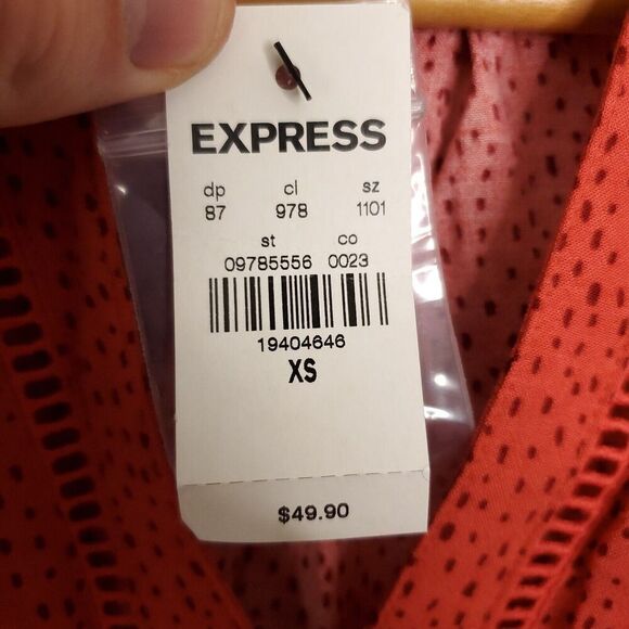 Express TOp Womens Size XS Polka Dot New Roll Tab Sleeves V Neck Red New - Picture 5 of 9